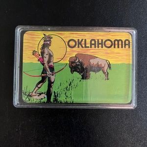 Oklahoma Buffalo & Indian Souvenir Playing Cards in Plastic Box, Sealed Cards